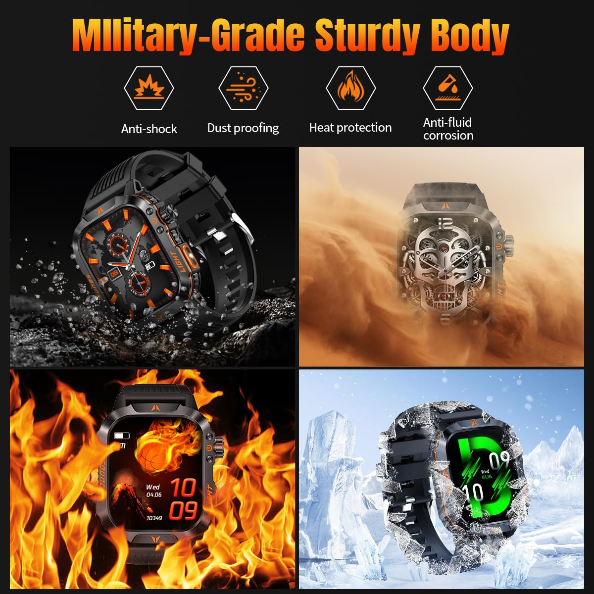 Qtllbt Men 'S Military Smart Watch Altimeter Barometer Compass Ip68 Waterproof Suitable For Swimming Answer/Make Call Function O